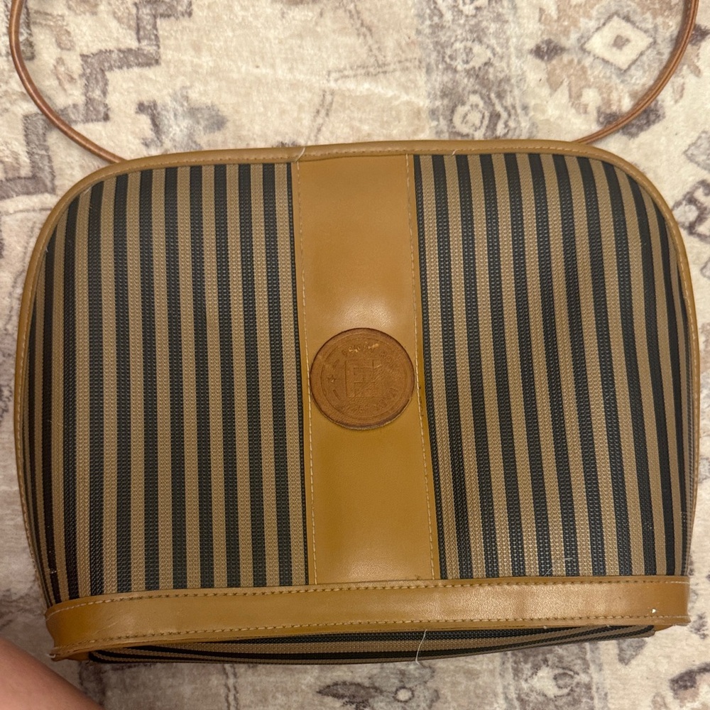 Fendi Black and Tan Striped Shoulder Bag
